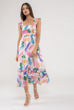 Load image into Gallery viewer, Brush Stroke Ruffle Sleeve Maxi-White