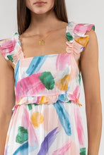 Load image into Gallery viewer, Brush Stroke Ruffle Sleeve Maxi-White