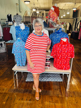 Load image into Gallery viewer, Living in Strips Dress- R/W/B