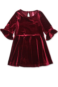 Girks Ruffle Sleeve Velvet Dress - CherryRed