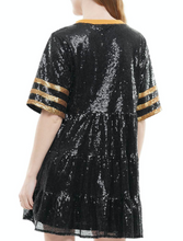 Load image into Gallery viewer, Game Day Sequin Dress - Black and Gold
