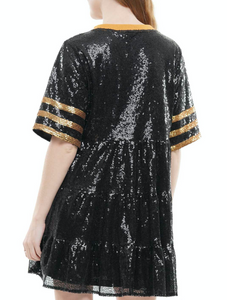 Game Day Sequin Dress - Black and Gold