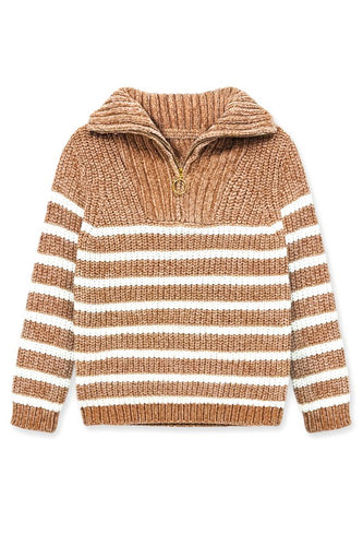 Girls Lurex Striped 1/4 Pull Over- Camel