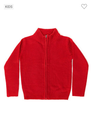 Boys Zip Sweater Cardigan- Red