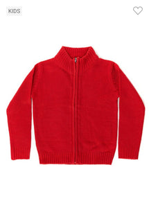 Boys Zip Sweater Cardigan- Red