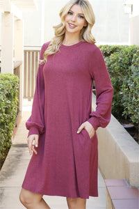 Puff Long Sleeve Mini Dress - Rasberry