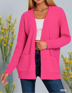 Melange Sweater Cardigan - Hot Pink