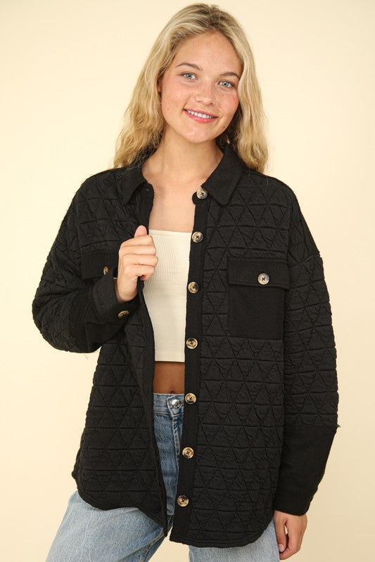 Quilted Shacket  -Black