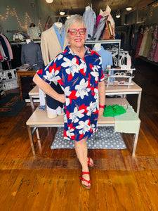 Lake Days Button Up Dress -R/W/B