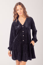 Load image into Gallery viewer, Glitzy Long Sleeve Velvet Mini Dress - Black