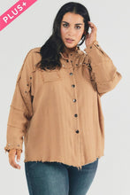 Load image into Gallery viewer, Plus Distressed hem button down oversize shirt