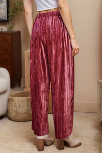 Crinkled Velvet Pant- Pink