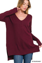 Load image into Gallery viewer, Hi-Low Hem V-Neck Center Seam Sweater