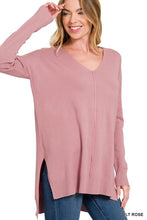 Load image into Gallery viewer, Hi-Low Hem V-Neck Center Seam Sweater