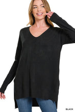 Load image into Gallery viewer, Hi-Low Hem V-Neck Center Seam Sweater