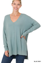 Load image into Gallery viewer, Hi-Low Hem V-Neck Center Seam Sweater