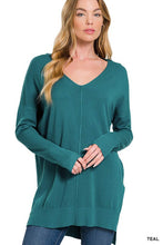 Load image into Gallery viewer, Hi-Low Hem V-Neck Center Seam Sweater