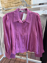 Load image into Gallery viewer, LS Collared Bubble Blouse-Plum