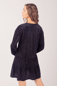 Glitzy Long Sleeve Velvet Mini Dress - Black