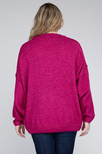 Plus Oversized Round Neck Raw Seam Melange Sweater