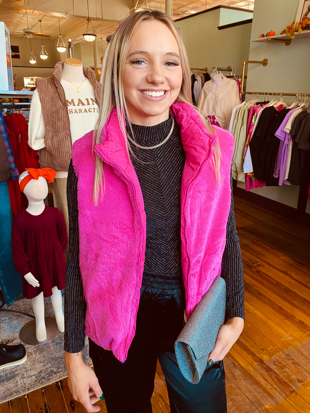 Laura Reversible Fur Vest - Hot Pink