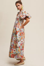 Load image into Gallery viewer, Flower Print Smocked V-neck Puff Sleeve Maxi Dress