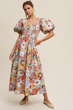 Load image into Gallery viewer, Flower Print Smocked V-neck Puff Sleeve Maxi Dress