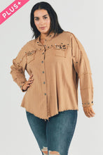 Load image into Gallery viewer, Plus Distressed hem button down oversize shirt