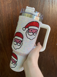 40 oz Bedazzled Tumbler -White Santa