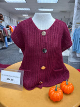 Load image into Gallery viewer, SS Gold Button  Sweater Cabernet
