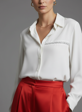 Load image into Gallery viewer, Vneck Rhinestone Blouse- Off White