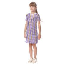 Load image into Gallery viewer, Girls SS Spirt Tee Dres - Purple and Gold Plaid