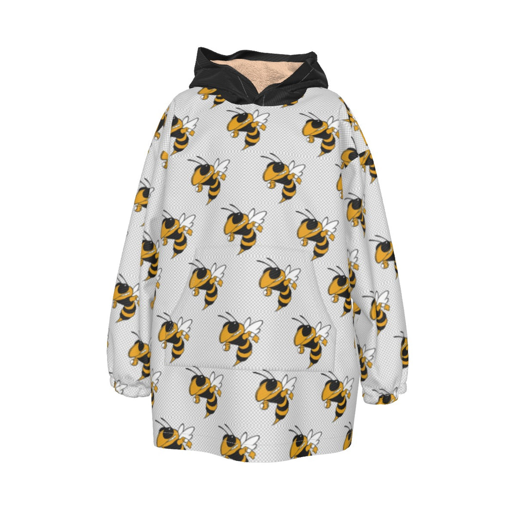 Yellow Jacket Mini Check Kid's Sherpa Fleece Hoodie Blanket