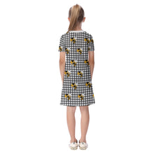 Load image into Gallery viewer, Girls SS Spirt Tee Dres - Black and White Buzz Plaid