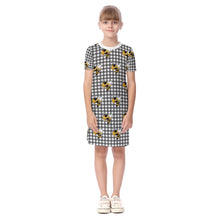 Load image into Gallery viewer, Girls SS Spirt Tee Dres - Black and White Buzz Plaid
