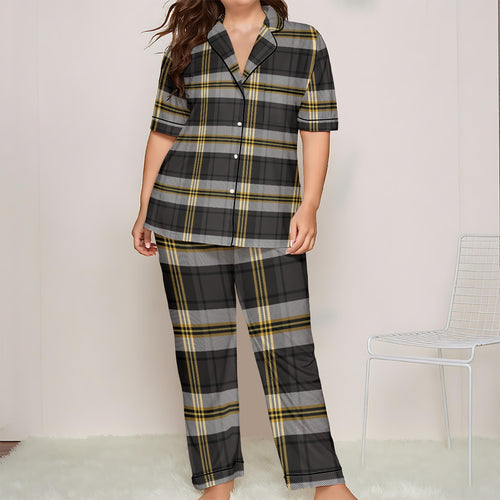 Black and Gold Plaid Women's Trousers Pajamas Set