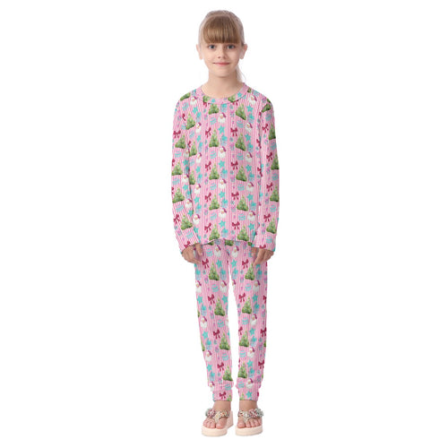 Christmas Stripe Pink All-Over Print Kid's Pajamas Set