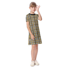 Load image into Gallery viewer, Girls SS Spirt Tee Dres - Black and Gold Squiggly Plaid