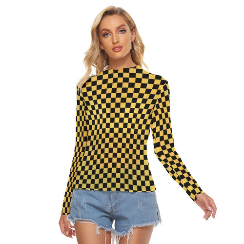 Black and Gold Check  Women's Mesh Top