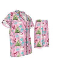 Load image into Gallery viewer, Christmas Stripe Plaid Kid&#39;s Imitation Silk Short Pajamas