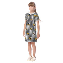 Load image into Gallery viewer, Girls SS Spirt Tee Dres - Black and White Buzz Plaid
