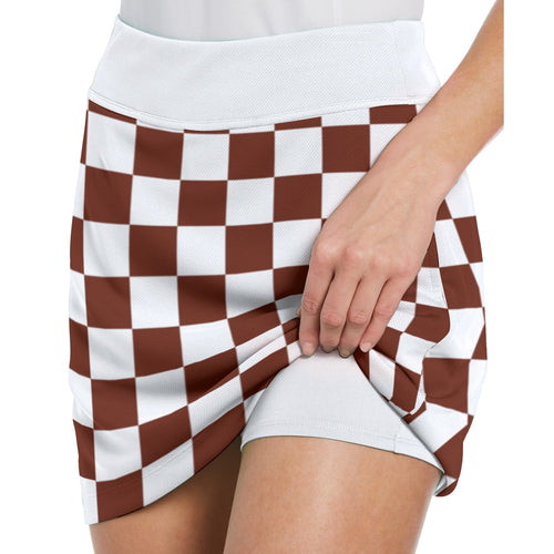 Maroon and White Check Ladies Mesh Skort
