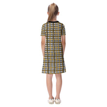 Load image into Gallery viewer, Girls SS Spirt Tee Dres - Black and Gold Squiggly Plaid