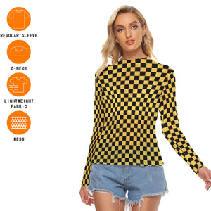 Black and Gold Check  Women's Mesh Top