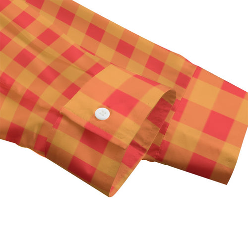Red and Yellow Gingham Unisex Imitation Silk Shirt Suit