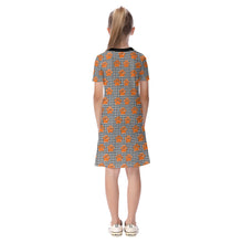 Load image into Gallery viewer, Girls SS Spirt Tee Dres - Black and Orange Tiger Plaid