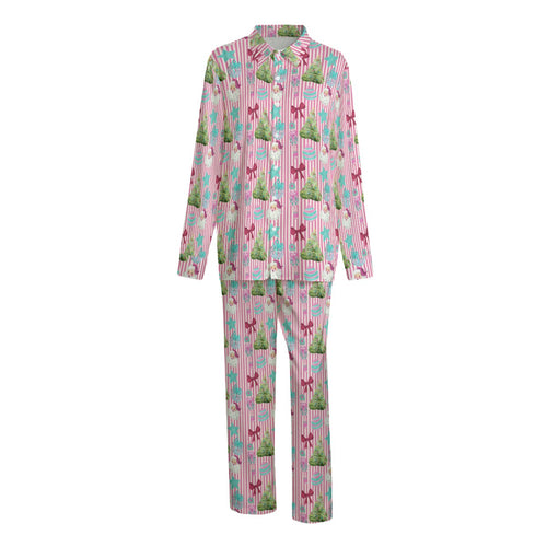 Christmas Stripe Pink Unisex Imitation Silk Shirt Suit