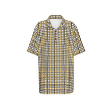 Load image into Gallery viewer, Boys Spirit Polo - Black and Gold Squiggly Plaid