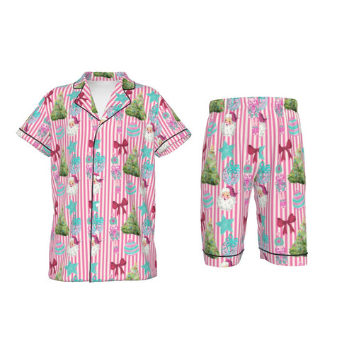 Christmas Stripe Plaid Kid's Imitation Silk Short Pajamas