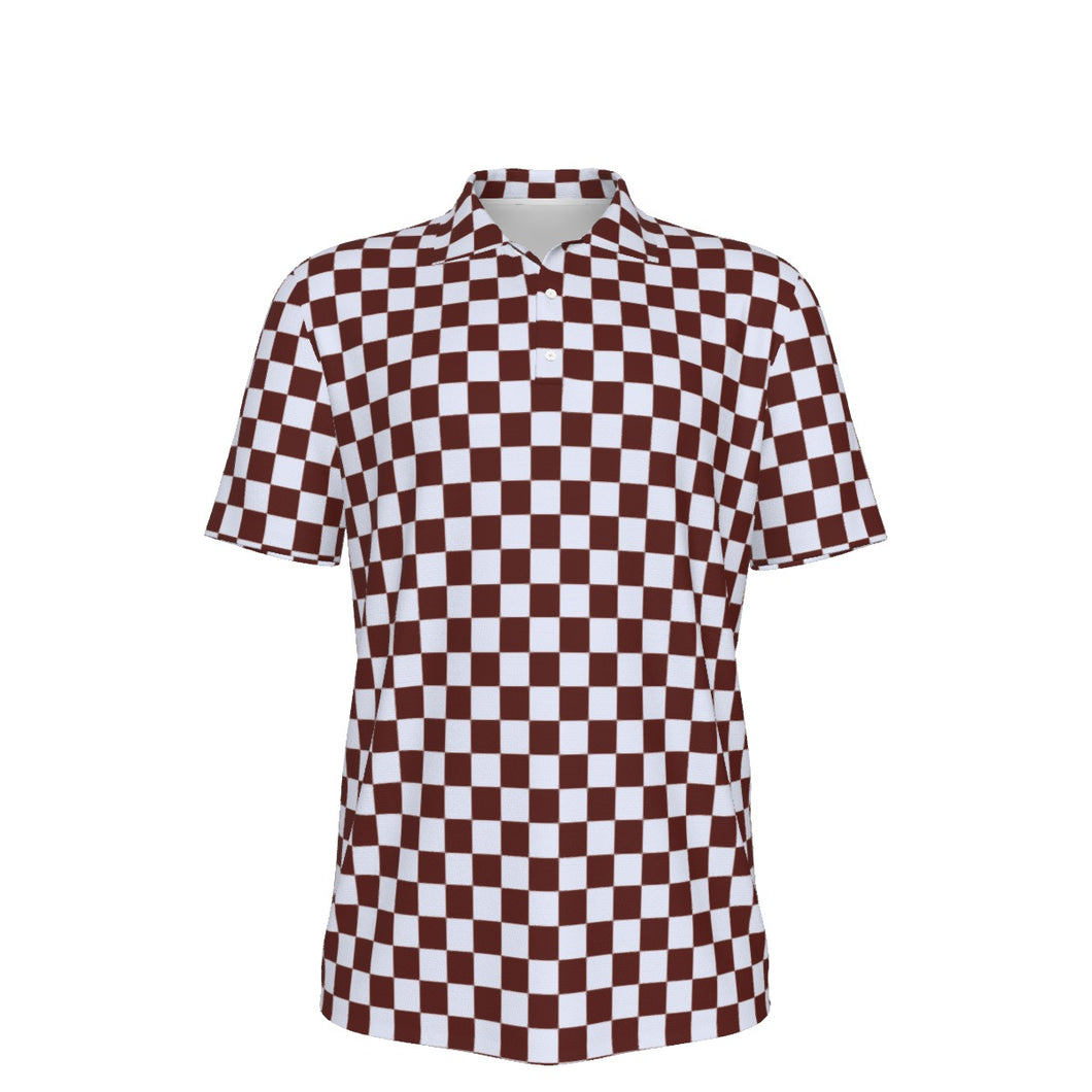 Maroon and White Men's UV Protection POLO Shirt